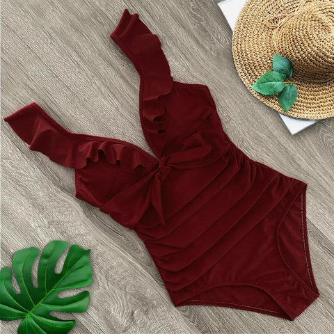 2020 Sexy New Ruffle One Piece Swimsuit Off The Shoulder Swimwear Women Swimsuit-OS00043-Veeddydropshipping