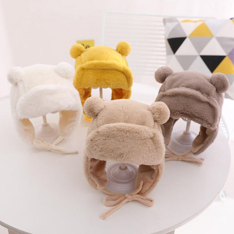 Cute Bear Baby Hat with Earflaps Winter Warm Lined Infant Girl Boy-TB00448-Veeddydropshipping