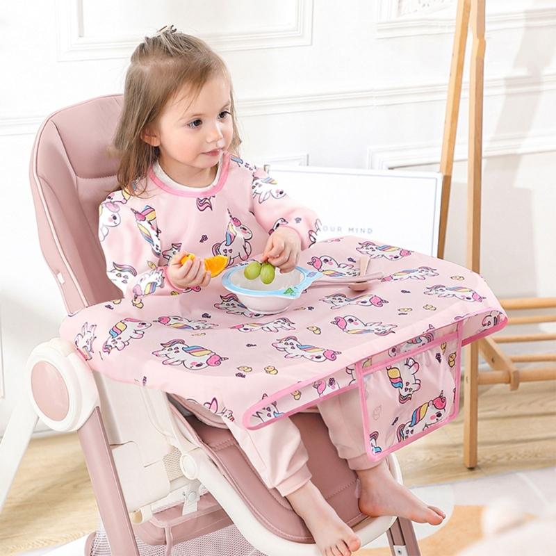 Weaning Bib Attaches &amp; Fully Cover to Baby Highchair Long Sleeves-Veeddydropshipping-2