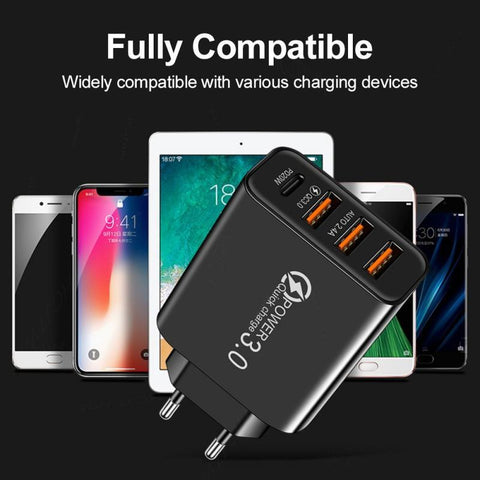USB TYPE-C multi-port charger PD American European-style cell phone fast charger-PA00379-Veeddydropshipping