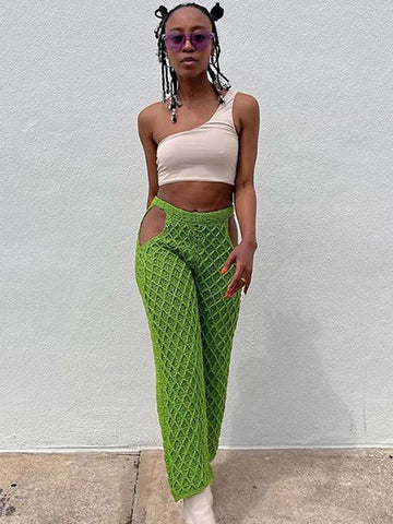 Sexy Cut Out Knitted Loose Pants Women-Veeddydropshipping