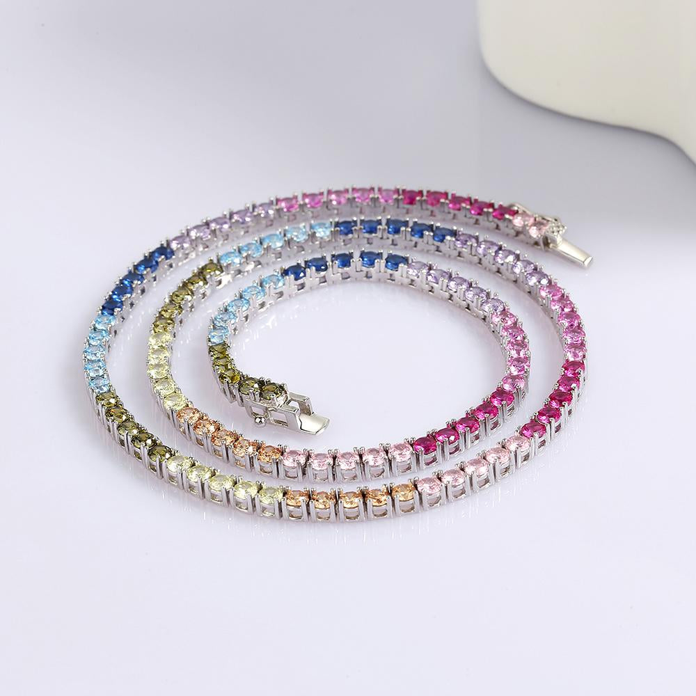 Real 925 Sterling Silver Tennis Chain Necklace-JW00093- Veeddydropshipping