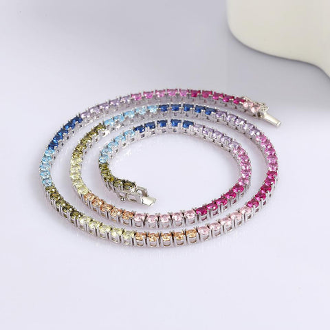 Real 925 Sterling Silver Tennis Chain Necklace-JW00093- Veeddydropshipping