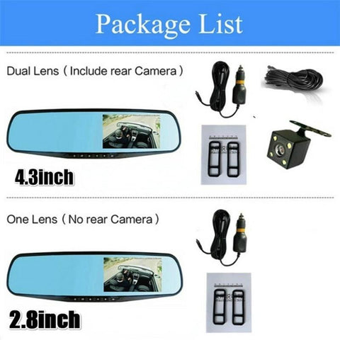 Car Rearview Mirror Dual Lens Driving Video Recorder Rearview Dash Camera-AM00714-Veeddydropshipping