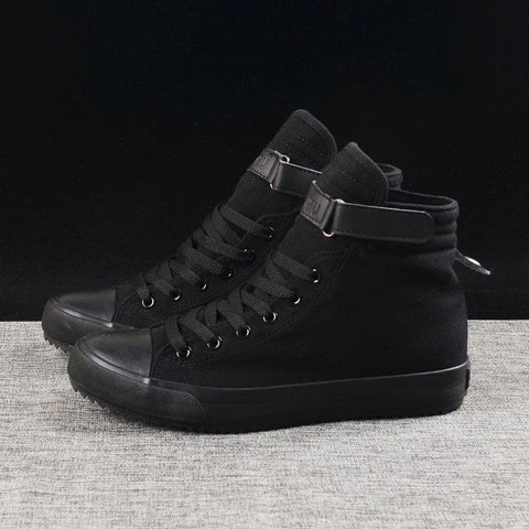 Men Flats Shoes All Black White Casual Shoes Mens Canvas-BS01415-Veeddydropshipping