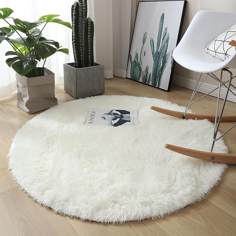 Wool Rug Living Room Carpets Faux Fur Round Mat-HA00473-Veeddydropshipping