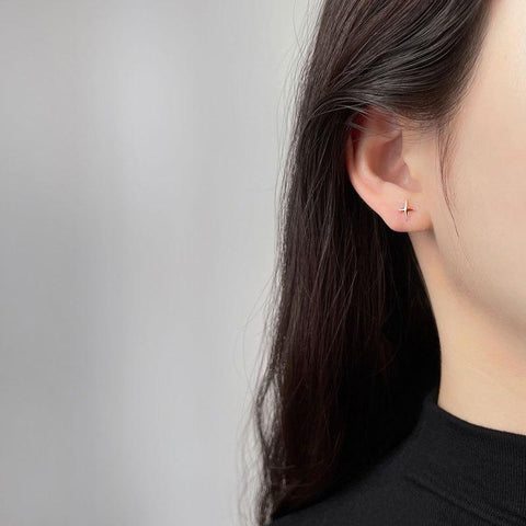 S925 Sterling Silver Simple Stars Stud Earrings  -JW00273-Veeddydropshipping