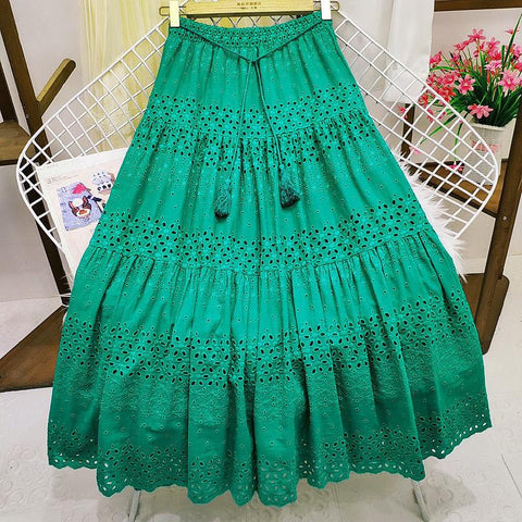 Women Hollow Out Long Skirt A-line Long Skirt-WF00508-Veeddydropshipping