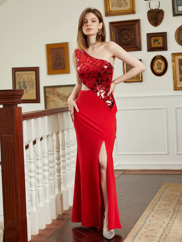One Shoulder Bling Bodycon Dress-WF01575-Veeddydropshipping