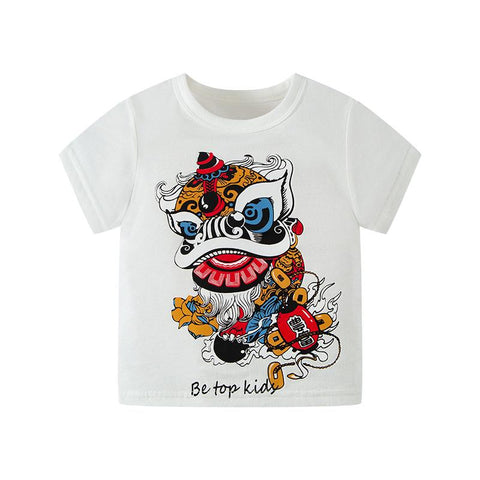 New Fashion China Style Lion Dance Boys T-Shirt Summer Short Sleeve-TB00956-Veeddydropshipping