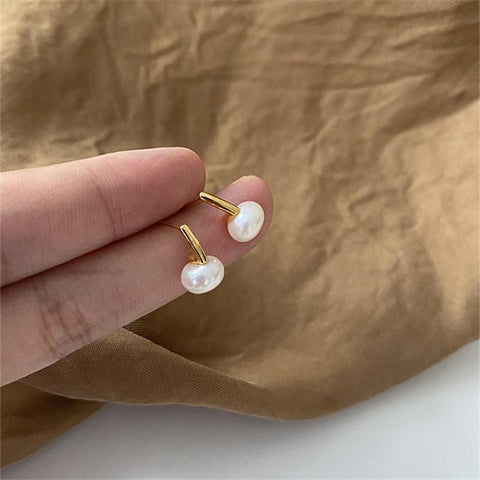 925 Sterling Silver French  Natural Freshwater Pearl Earrings  -JW00169-Veeddydropshipping