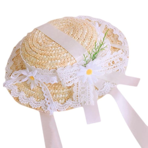 Protection Hats Lace Bowknot Hat Straw Summer-MF01007-Veeddydropshipping