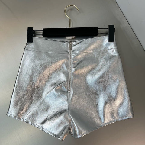 New Arrivals Silver Slim Pu Shorts Women-WF00535-Veeddydropshipping