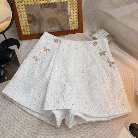 High Waist Tweed Shorts Zipper Shorts-WF00537-Veeddydropshipping