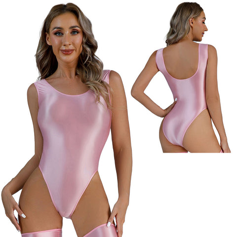 Womens Glossy Backless Bodysuit Pool Party Swimsuit One Piece Swimwear -OS00235-Veeddydropshipping