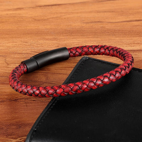 New Classic Style Men Leather Bracelet Simple Black Steel Button -JW00243-Veeddydropshipping