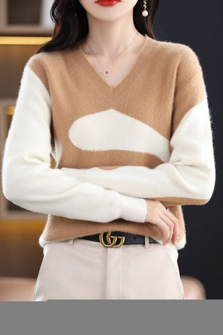Women Sweater Cashmere Knitwears V-neck Wool Knit Jumper-WF00071-Veeddydropshipping