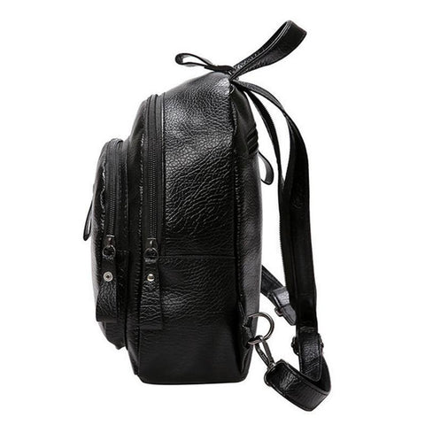 Leather Travel Shoulder Bag Black School Bag Girl Multifunctional-BS00243-Veeddydropshipping