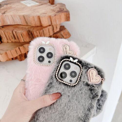 For iPhone 14 13 12 11 Pro Max XS XR 8 Love Heart Plush Silicone Soft Case Cover-PA00157-Veeddydropshipping