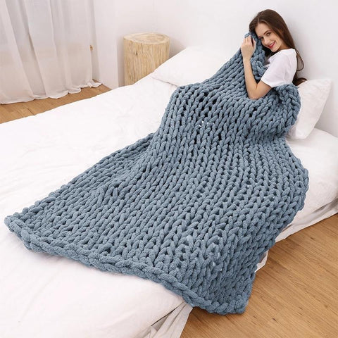 Soft Handmade Weaving Thick Yarn Blanket-HA00447-Veeddydropshipping