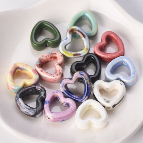 Heart  Shape Porcelain Loose Beads For Jewelry Making DIY Crafts Findings-JW01520-Veeddydropshipping