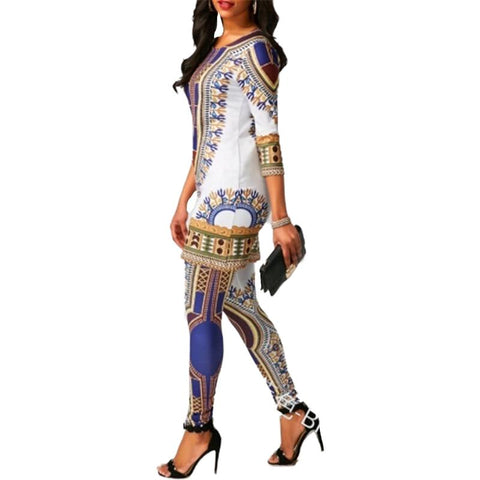 Women Top Pants Suit Dashiki Print Clothing-WF01529-Veeddydropshipping
