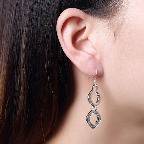 925 Sterling Silver Round Square Necklace Earring Set  -JW00227-Veeddydropshipping