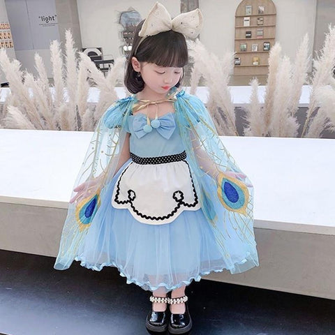 Peacock Girl Princess Party Costume Tulle Cape Cloaks Halloween Dress-TB00831-Veeddydropshipping