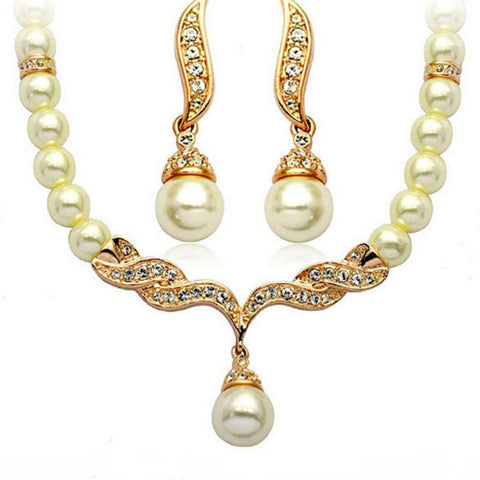 Necklace Earrings Wedding Pearl  Female jewellery set  -JW00383-Veeddydropshipping
