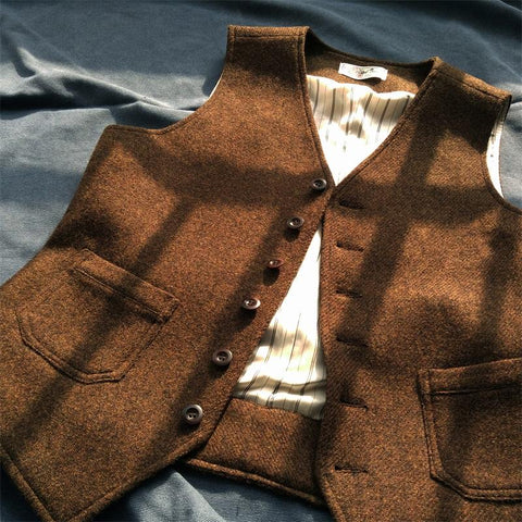 tweed slim-fitting vest British style suit vest-MF01331-Veeddydropshipping
