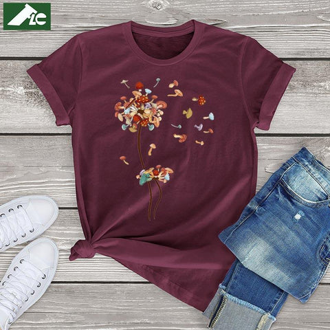 Dandelion Mushroom T Shirts for Women Clothing-WF00012-Veeddydropshipping