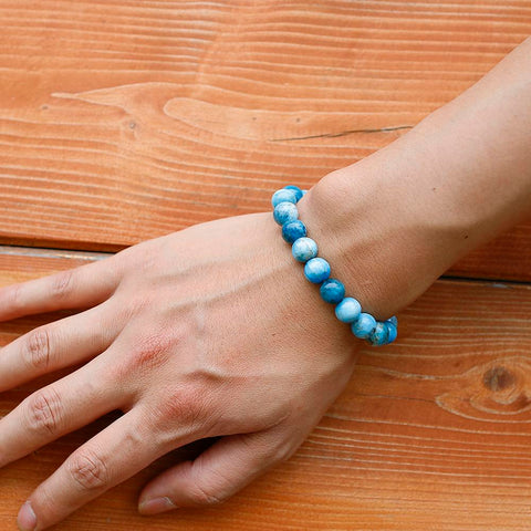 Natural Ocean Blue Apatite Stone Stone Beads Bracelet Women Men-JW00070-Veeddydropshipping