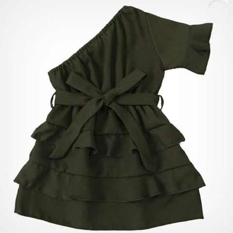 Summer Baby Girl Layered Dress One Shoulder-Veeddydropshipping