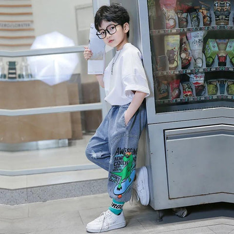 Jeans for boys Teenage Children Jeans Elastic Waist Denim Pants-TB01273-Veeddydropshipping