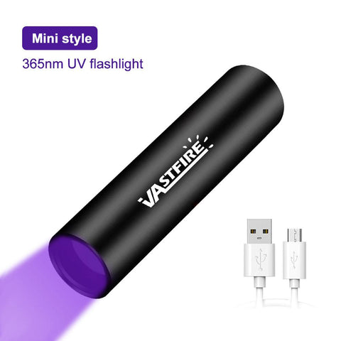 USB Rechargeable 365nm UV Flashlight Ultraviolet Lamp Torch Black-TI00772-Veeddydropshipping