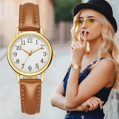 Quartz Watch Numerals Simple Leather Strap Lady Candy -JW00967-Veeddydropshipping