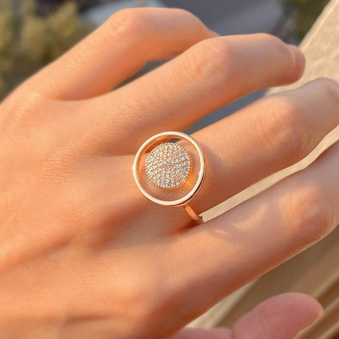 Natural Zircon Full Paved Women Ring  Rose Gold Unique Luxury-JW00030-Veeddydropshipping