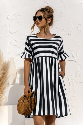 Women Summer Beach Dress Maternity Clothes Loose Striped Ruffles-TB00579-Veeddydropshipping