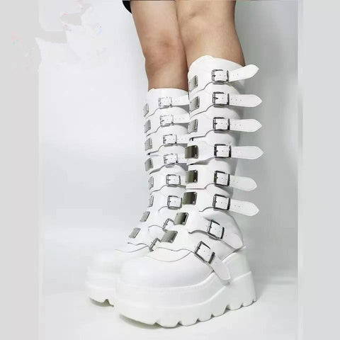 Knee High Boots Punk Black Sexy Motorcycles Boots-BS00962-Veeddydropshipping