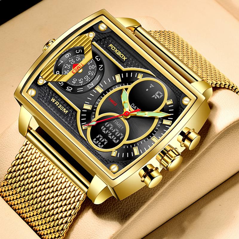 Fashion Square Watch Men Casual Sports Waterproof Double Display -JW00764-Veeddydropshipping