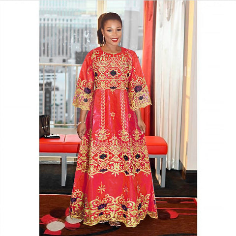 Women African Bazin Riche Dashiki Embroidery Dresses-WF01512-Veeddydropshipping