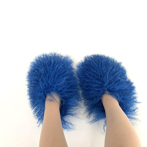 Mongolian Shoes  Luxury Real Sheep Fur Slides Slippers-BS01273-Veeddydropshipping