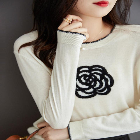 Women Round Neck  Worsted Wool Knitted Sweater-Veeddydropshipping