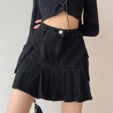 Women Korea Vintage Pleated High Waisted Skirts-WF00389-Veeddydropshipping
