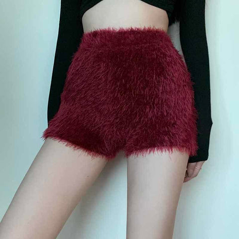 Women Thick Mohair Fur High Waist Short Trousers-Veeddydropshipping