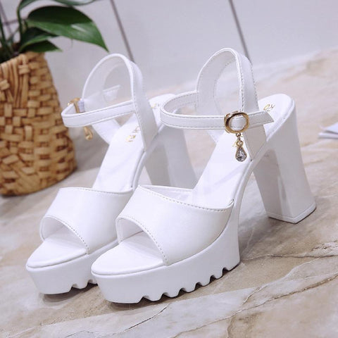 Shoes White High Heels Sandals Women Thick Sandals-BS00870-Veeddydropshipping