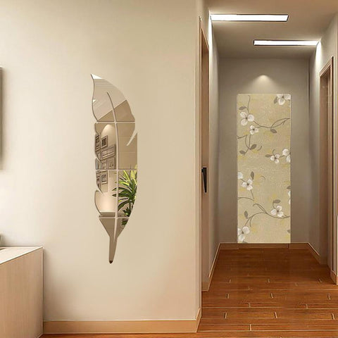 Large Feather 3D Mirror Wall Sticker-HA00223-Veeddydropshipping