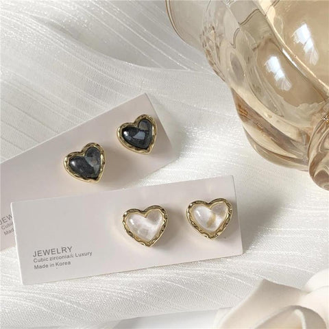 Heart Earring Women Classic Black White Stud Earrings Female -JW01429-Veeddydropshipping