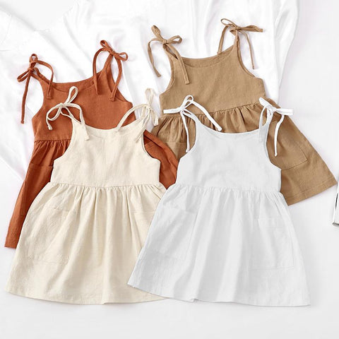 Kids Girl Summer Cotton Pocket Halter Dress-Veeddydropshipping