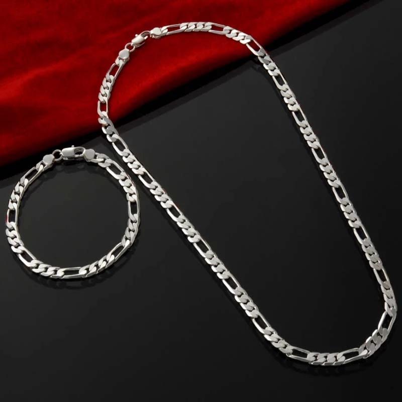 925 silver Color chain Bracelet Necklace jewelry set -JW00360-Veeddydropshipping